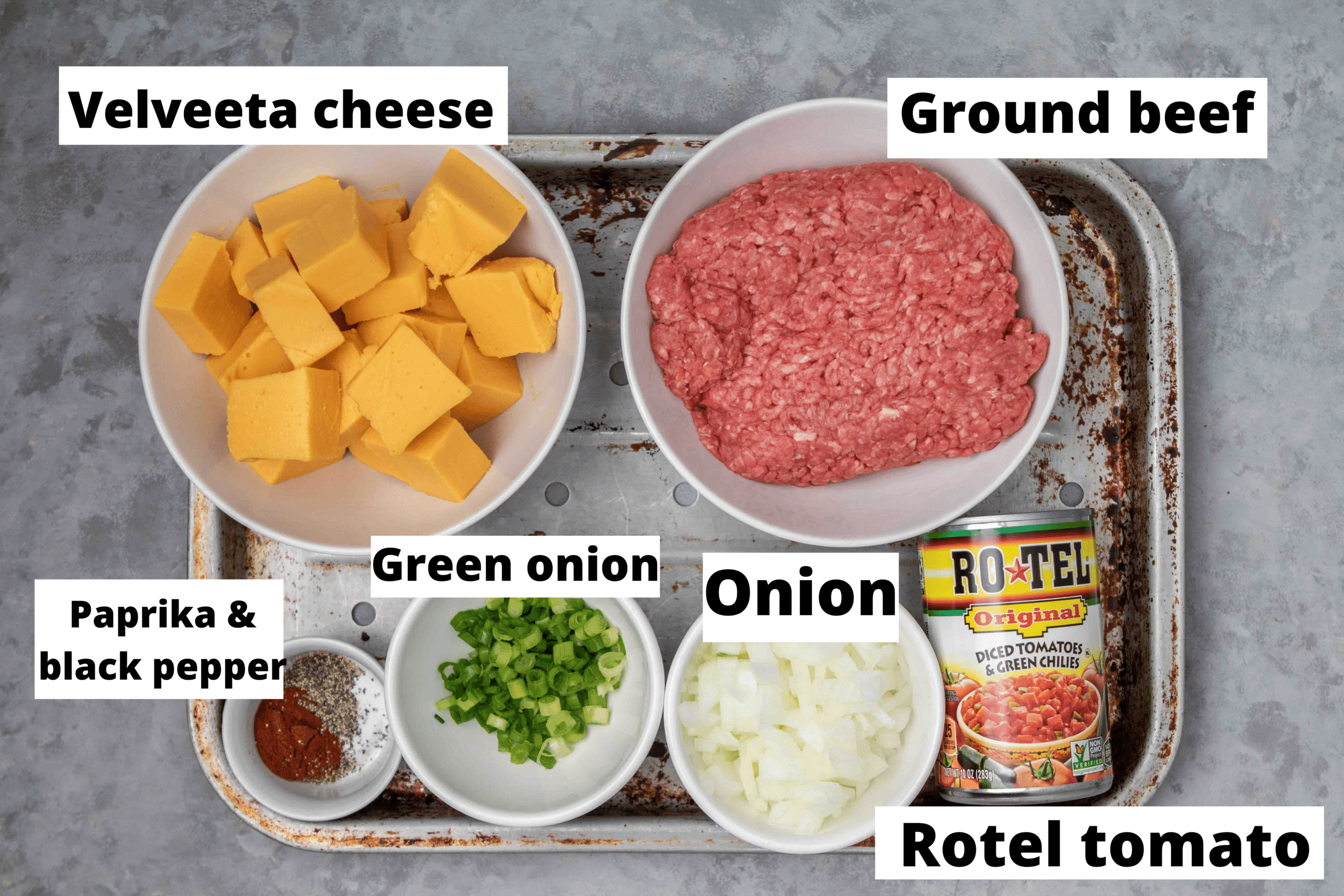 Ingrédients pour dip Rotel