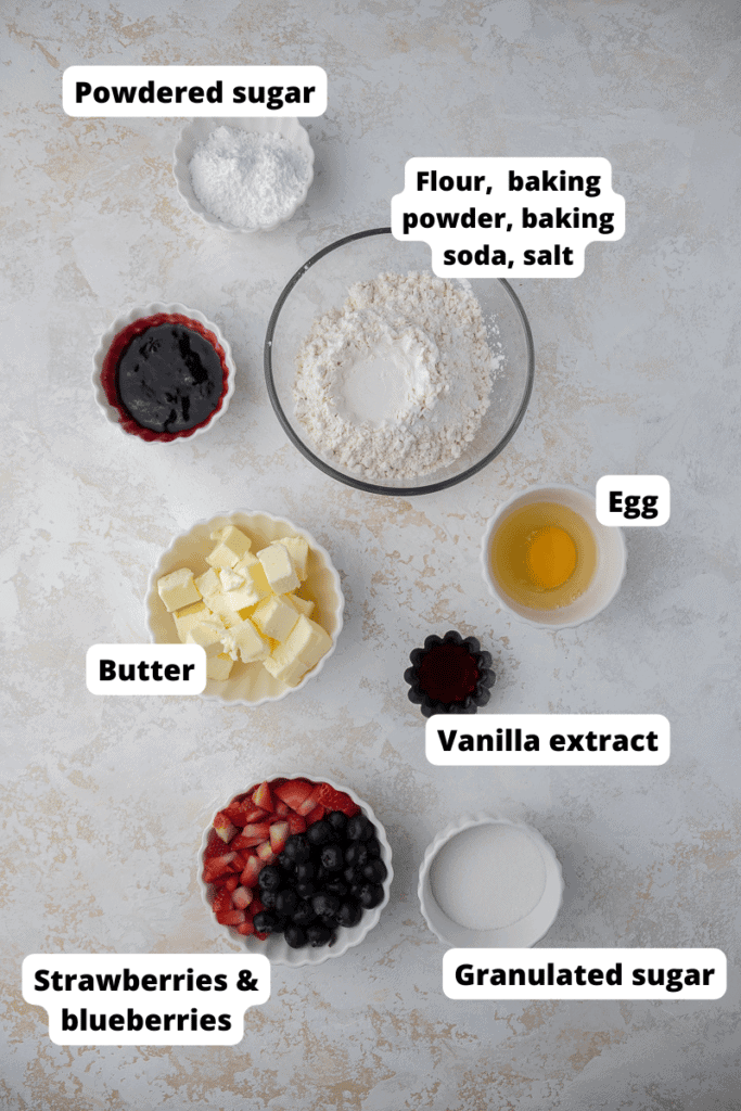 Ingrédients pour biscuits aux fruits et à la crème