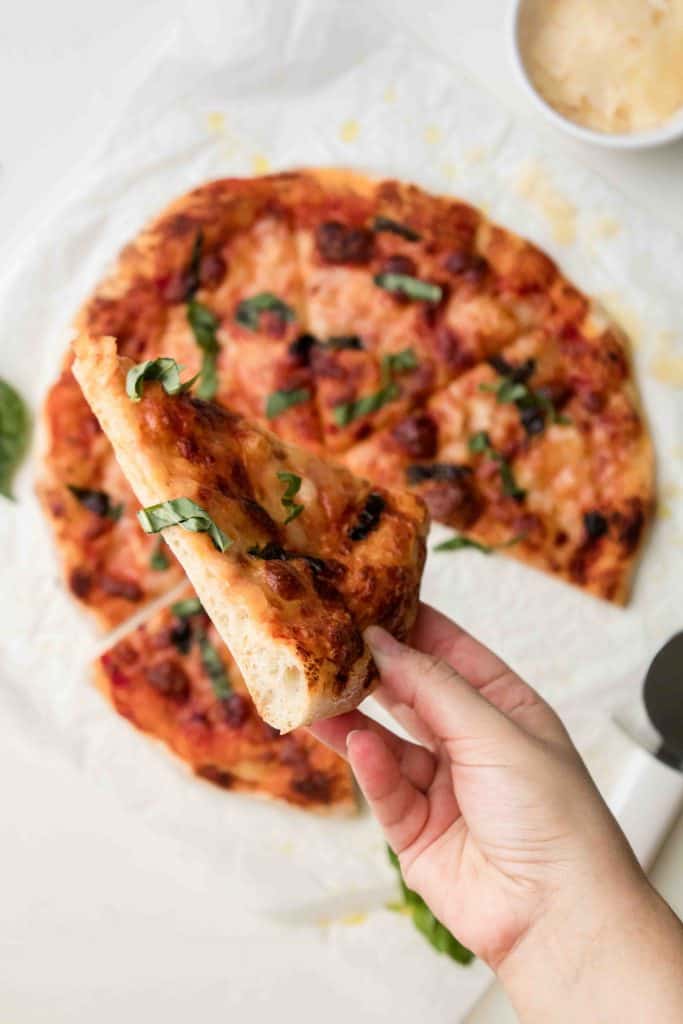 Vue intérieure de la croûte de pizza