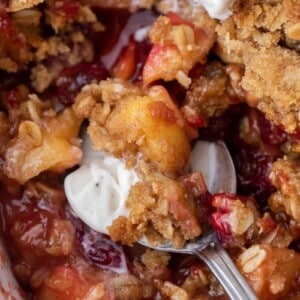 Cuillère de crumble de canneberges et pommes avec glace