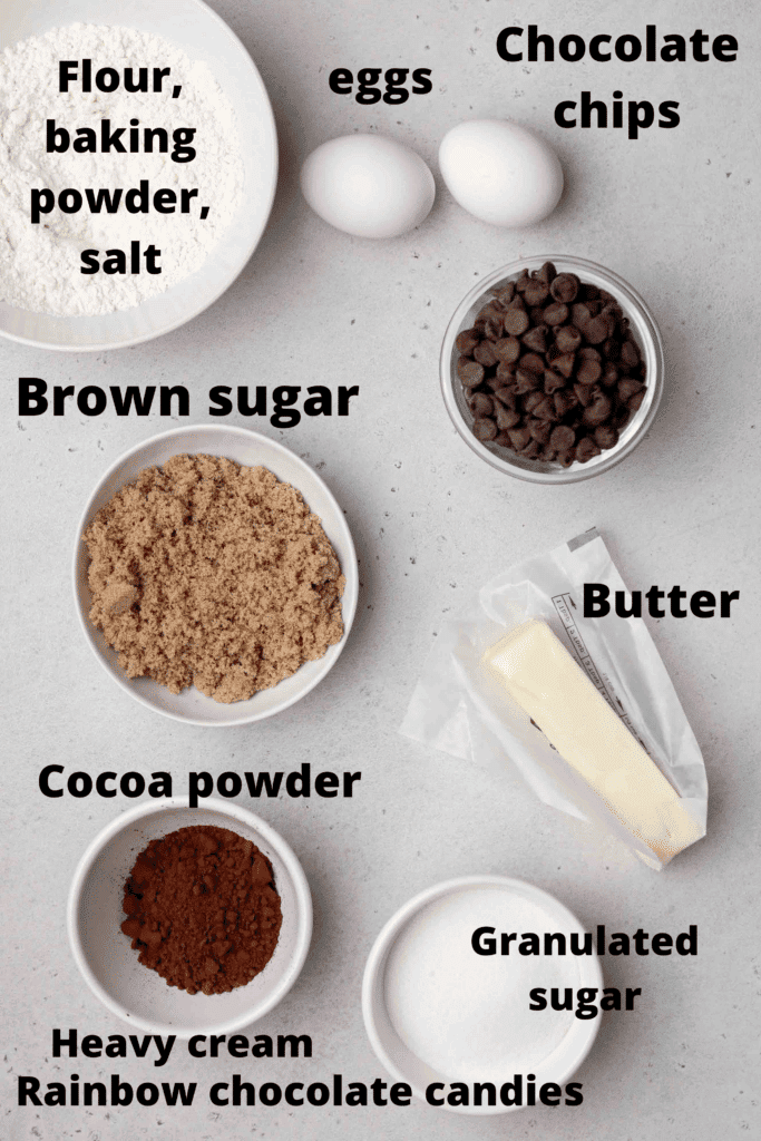 Ingrédients pour cookies cosmic brownie CRUMBL