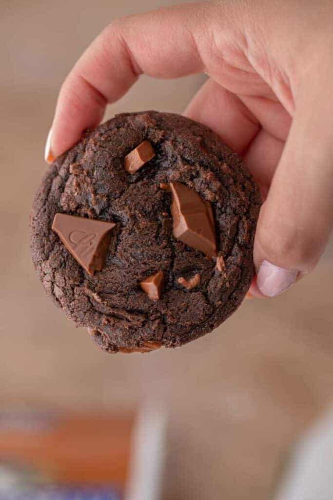 Main tenant un cookie au mélange de brownie