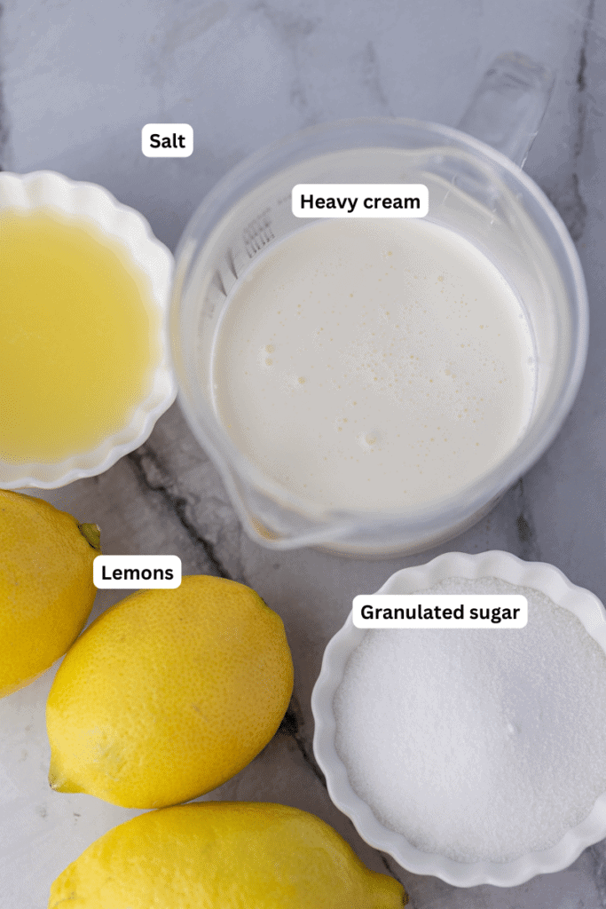 ingrédients pour la recette facile du posset au citron
