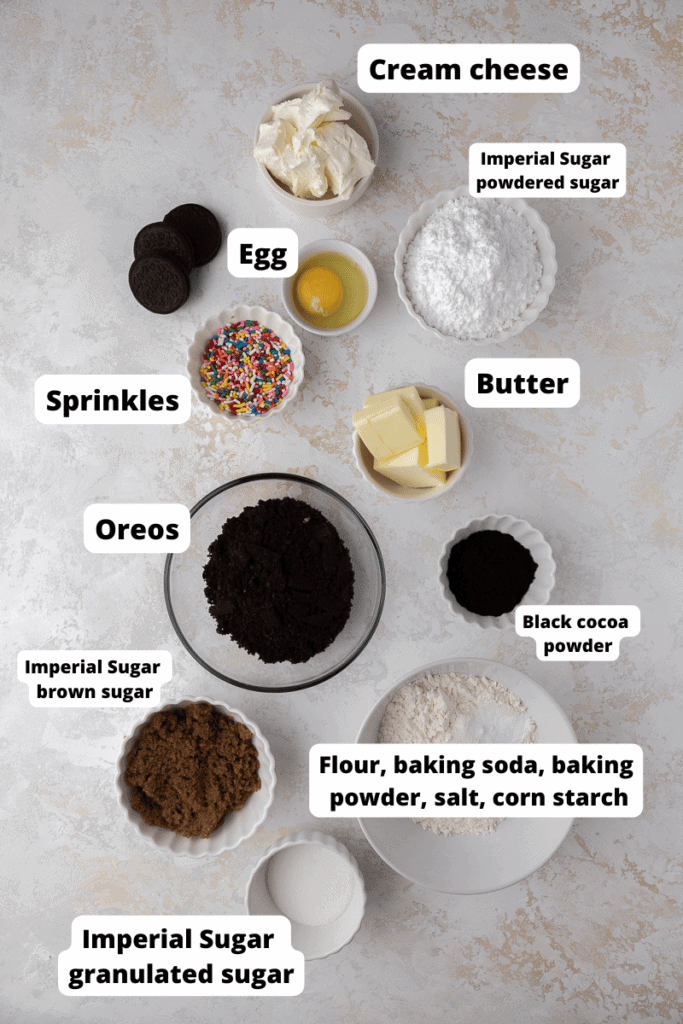 Ingrédients pour cookies Oreo gâteau d’anniversaire