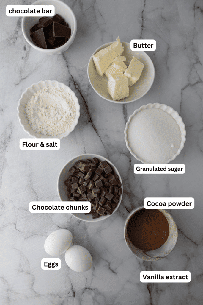 ingrédients pour la recette des brownies Starbucks