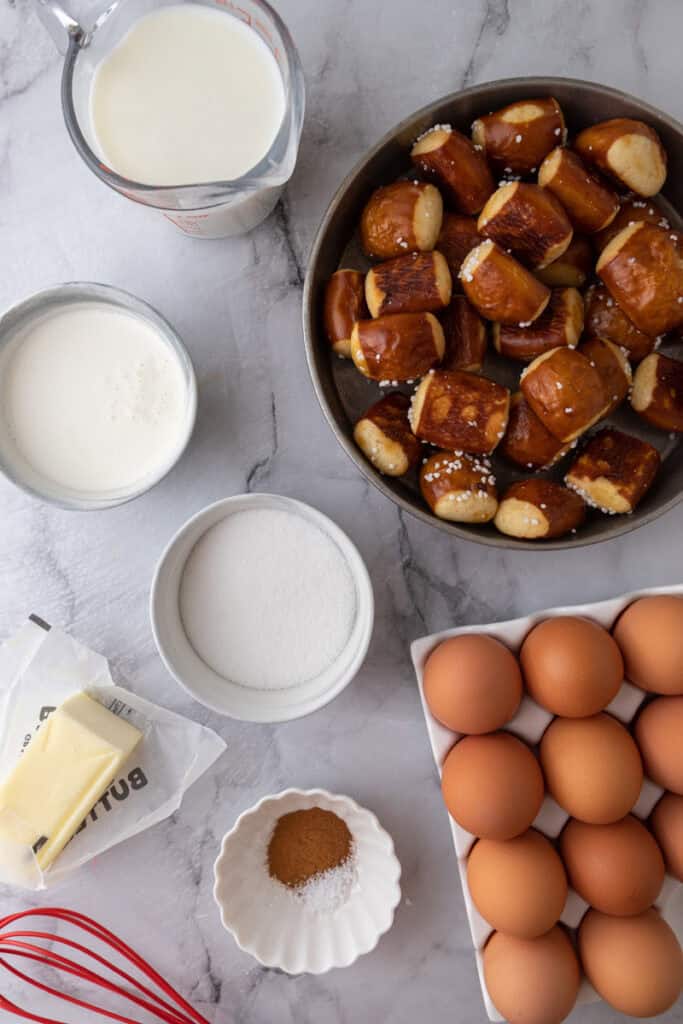 Ingrédients pour le gratin de Pain Perdu à la Bière Pretzel