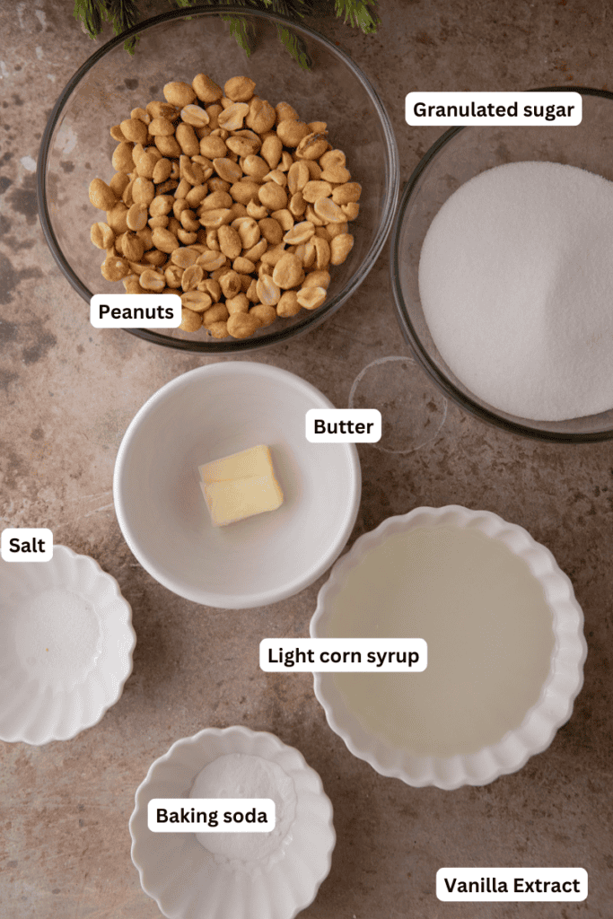 ingrédients de la recette de caramel aux arachides au micro-ondes