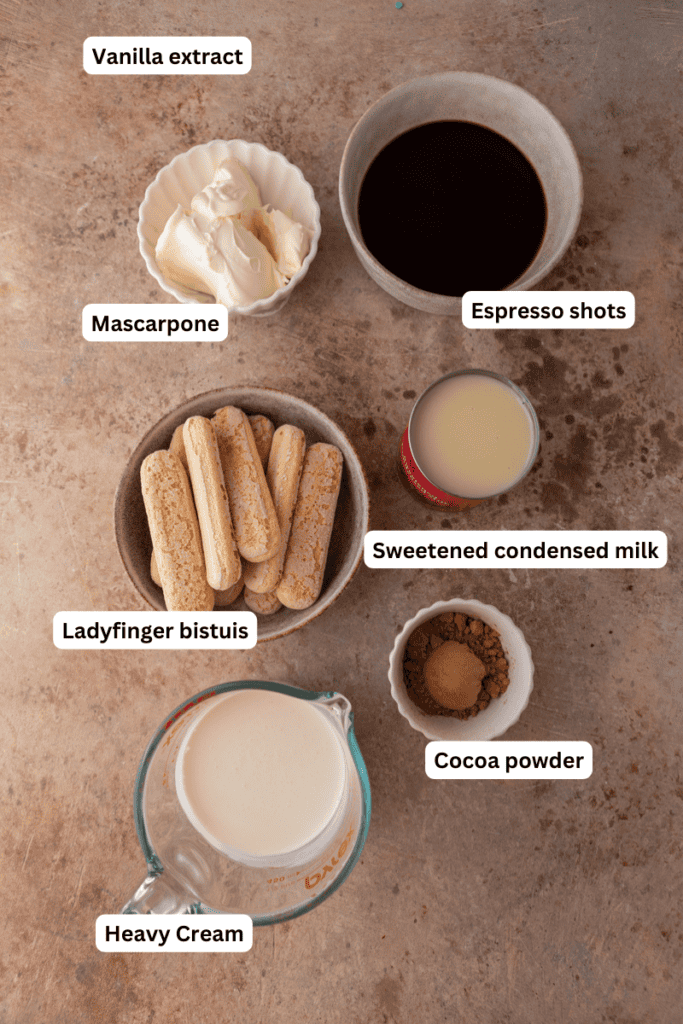 Ingrédients pour la glace tiramisu sans machine